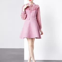 JC Collection Women Tie-Up Neck Self Design A-Line Dress-image-92