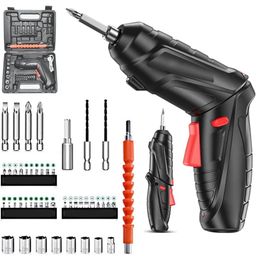 VORACIA 47 in 1 Electric Screwdriver | 3.6V Cordless Drill Driver | 90° Rotation Handle | 47PCS Bits Set | Black image 1