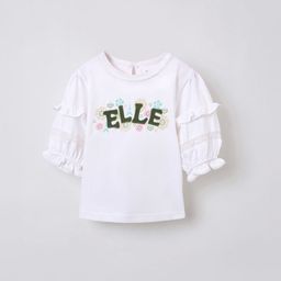 ELLE Girls Floral Printed Puff Sleeves Lace Inserts Pure Cotton Top-image-58