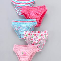 Babyhug 100% Cotton Knit Panties Multi Printed Pack of 5 - Multicolour-image-77