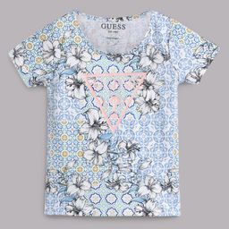 Guess Half Sleeves Floral Printed Top - Blue-image-5