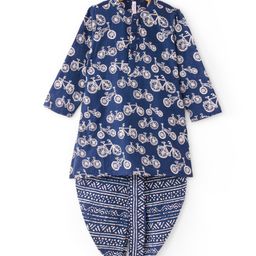 Babyhug 100% Cotton Woven Full Sleeves Kurta & Dhoti Set With Cycle Print - Navy Blue-image-131