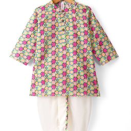Babyhug 100% Cotton Woven Full Sleeves Kurta & Dhoti Set With Floral Print - Multicolour-picture-13