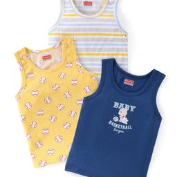 Babyhug 100% Cotton Single Jersey Sleeveless Vests Striped & Basketball Print Pack Of 3 - Multicolor-picture-16