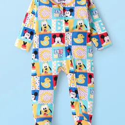 Babyhug Disney Cotton Knit Full Sleeves Sleep Suit With Minnie Mouse & Friends Graphics - Blue-picture-27