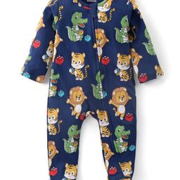 Babyhug Cotton Full Sleeves Front Open Sleepsuit With Animals Print - Multicolor-image-50