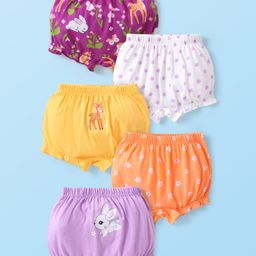 Babyhug Single Jersey 100% Cotton Knit Bloomers Bunny & Floral Print Pack of 5 - White Orange & Yellow-image-32