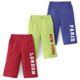 Doodle Poodle Single Jersey Full Length Track Pants with Text Print Pack of 3 - Blue Green & Red-image-47