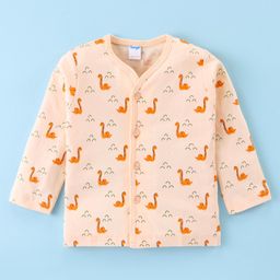 Tango Interlock Cotton Knit Full Sleeves Front Open Jhabla with Dino Print - Peach-picture-1