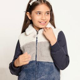 One Friday Full Sleeves Colour Blocked Front Open Jacket - Navy Blue-image-77