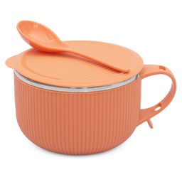 Jaypee Plus Stainless Steel Ribtok Meal Bowl Soup Bowl with Lid & Spoon for Every Day - Orange-85