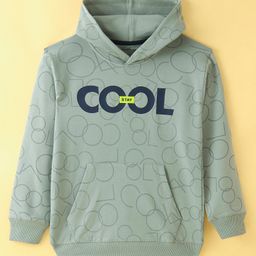 Doreme Terry Knitted Full Sleeves Pullover Hooded Sweatshirt With Text Print - Mint Green-image-88