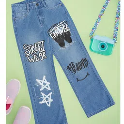 Pantaloons Junior Cotton Typography Printed Jeans - Sky Blue-picture-22