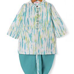 Babyhug Cotton Woven Full Sleeves Tie & Dye Kurta Dhoti Set - Blue-image-64
