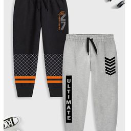 Trampoline Pack Of 2 Typography Printed Track Pants - Grey & Black-image-39