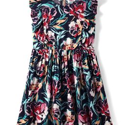 Kookie Kids Cotton Rayon Woven Frill Sleeves Frock with Flora Print - Navy Blue-image-41