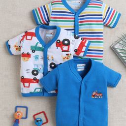 BUMZEE Cotton Knit Front Open Half Sleeves Vehicle Printed & Striped Jhablas Pack Of 3 - Blue White & Light Blue-picture-36