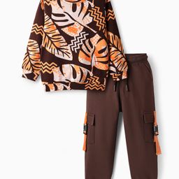 OLLINGTON ST. Cotton Knit Full Sleeves Leaves Printed Sweatshirt & Knit Joggers Set - Multicolor-picture-13