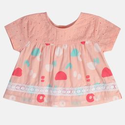 MINI KLUB Cotton Half Sleeves Schfilli Embroidered Printed Top - Pink-image-81