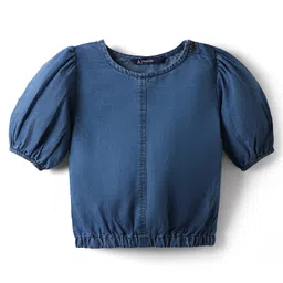 Pine Kids Cotton Woven Half Puffed Sleeves Solid Color Top - Navy Blue-picture-16