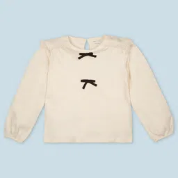 My Milestones 100% Cotton Knit Full Sleeves Bow & Lace Embellished Top - Ecru-picture-2
