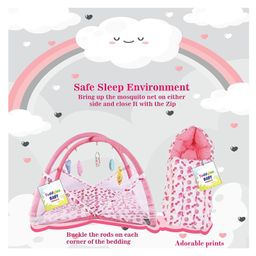 Toddylon New Born Baby Bedding Set Mattress with Mosquito Net & Sleeping Bag Combo - Pink image 2