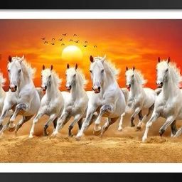 7 Running White Horses Vastu Painting|Abstract Sunrise|Laminated Photo Frame Digital Reprint 9 inch x 11 inch Painting-image-34