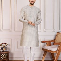 House of Pataudi Woven Design Straight Kurta & Trousers-image-57