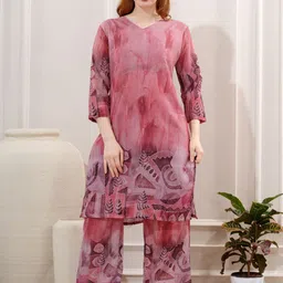 NIGHT FLOSS Floral Printed V-Neck Linen Tunic With Trousers-picture-10