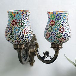 Devansh Gold-Toned & White Textured Metal Traditional Wall Lamp-25