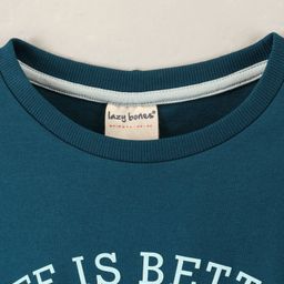 Lazy Bones Full Sleeves Text Printed Sweatshirt - Turquoise Blue image 4