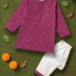 Desi Soota Infants Boys Floral Printed Mandarin Collar Pure Cotton Kurta With Pyjamas-picture-49