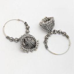 Anouk Set Of 2 German Silver Plated Oxidised Dome Shaped Jhumkas image 5