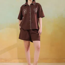 Aura By Sanskrutihomes Printed Cotton Collar Neck Shirt With Shorts Co-Ords-picture-36