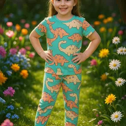 Piku Store Girls Printed Pure Cotton T-shirt With Joggers-picture-10