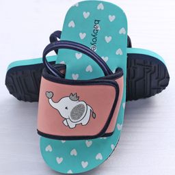 Babyoye Flip Flops Velcro & Backstrap Closure With Heart & Elephant Print - Red image 5