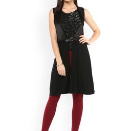 Kazo Black Solid Tie-Up Shrug-image-1