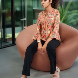 DressBerry Floral Printed Tie-Up Neck Bell Sleeve Peplum Top-image-98