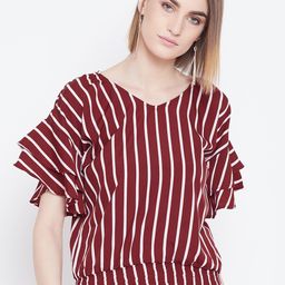 Belle Fille Women Maroon Striped Blouson Top-picture-57