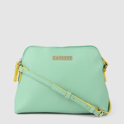 Caprese Sea Green Solid Structured Sling Bag-8
