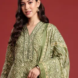 Anouk Floral Printed Mirror Work Kurta With Trousers & Dupatta-88