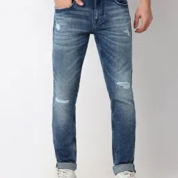 Spykar Blue Cotton Blend Slim Solid Jeans-image-48