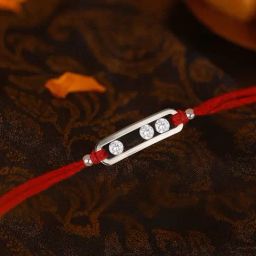 Ornate Jewels 925 Silver Rhodium Plated American Diamond Thread Rakhi for Brother with Roli Chawal-18