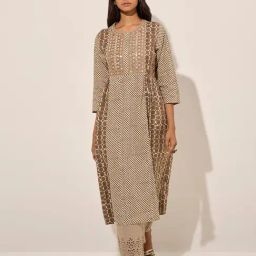 Utsa by Westside Brown Mirror Detailed A-Line Cotton Kurta-image-7