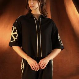 Kazo Black Embroidered Long Sleeves Shirt-image-72