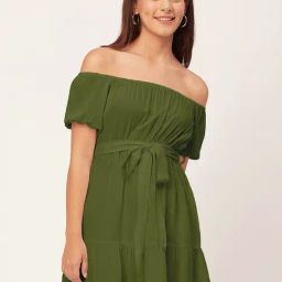 Moomaya Green Regular Fit A Line Dress-image-26