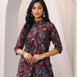Libas Wine Floral Printed Kurti-image-2