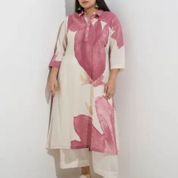Diza by Westside Dusty Pink Floral Pattern A-Line Kurta-picture-21
