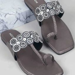 Mochi Women's Gun Metal Toe Ring Sandals-image-60