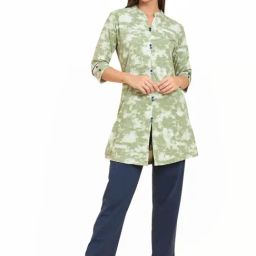 Sweet Dreams Green & Blue Cotton Tie & Dye Kurti Pyjama Set-image-86